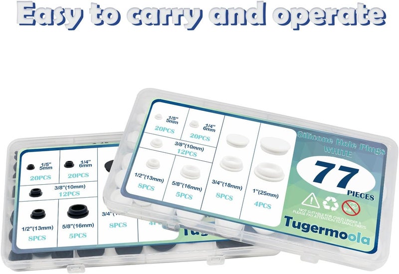 Tugermoola 77PCS 7 Sizes Silicone Plug Rubber Plugs for Holes Assorted Sizes 1/5" 1/4" 3/8" 1/2" 5/8" 3/4" 1" Hole Plug White - Image 5